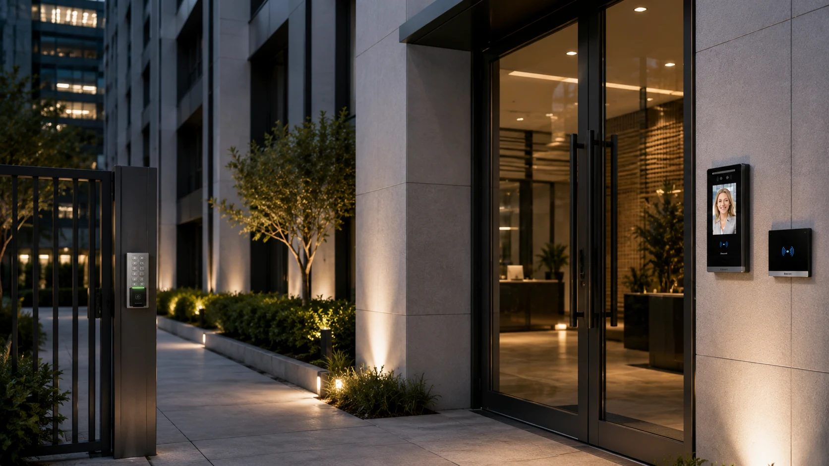 Entrée équipée de contrôle d’accès Akuvox et Hikvision